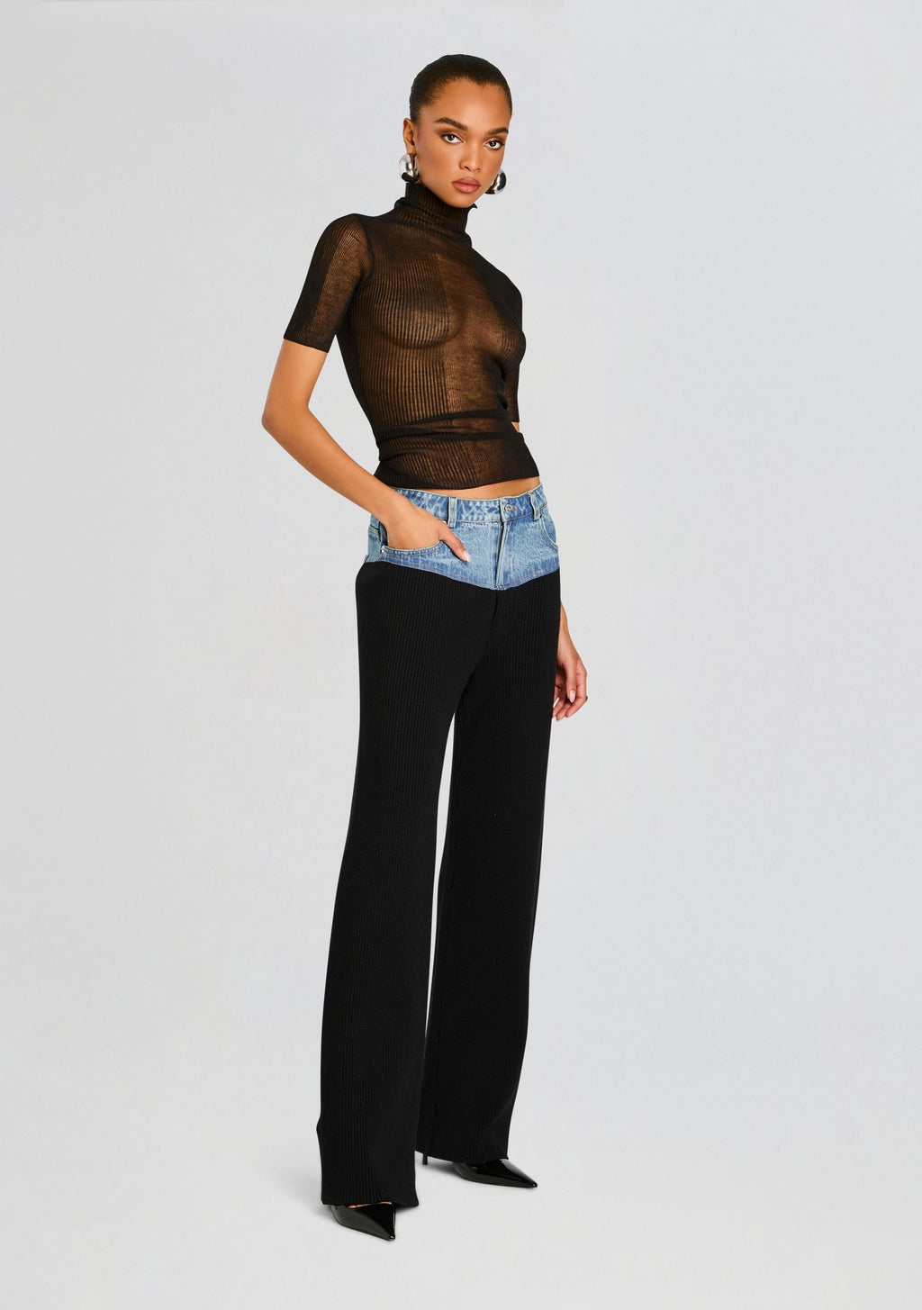 Chani Knit Denim Pant by SEROYA in Black/River, product image 3