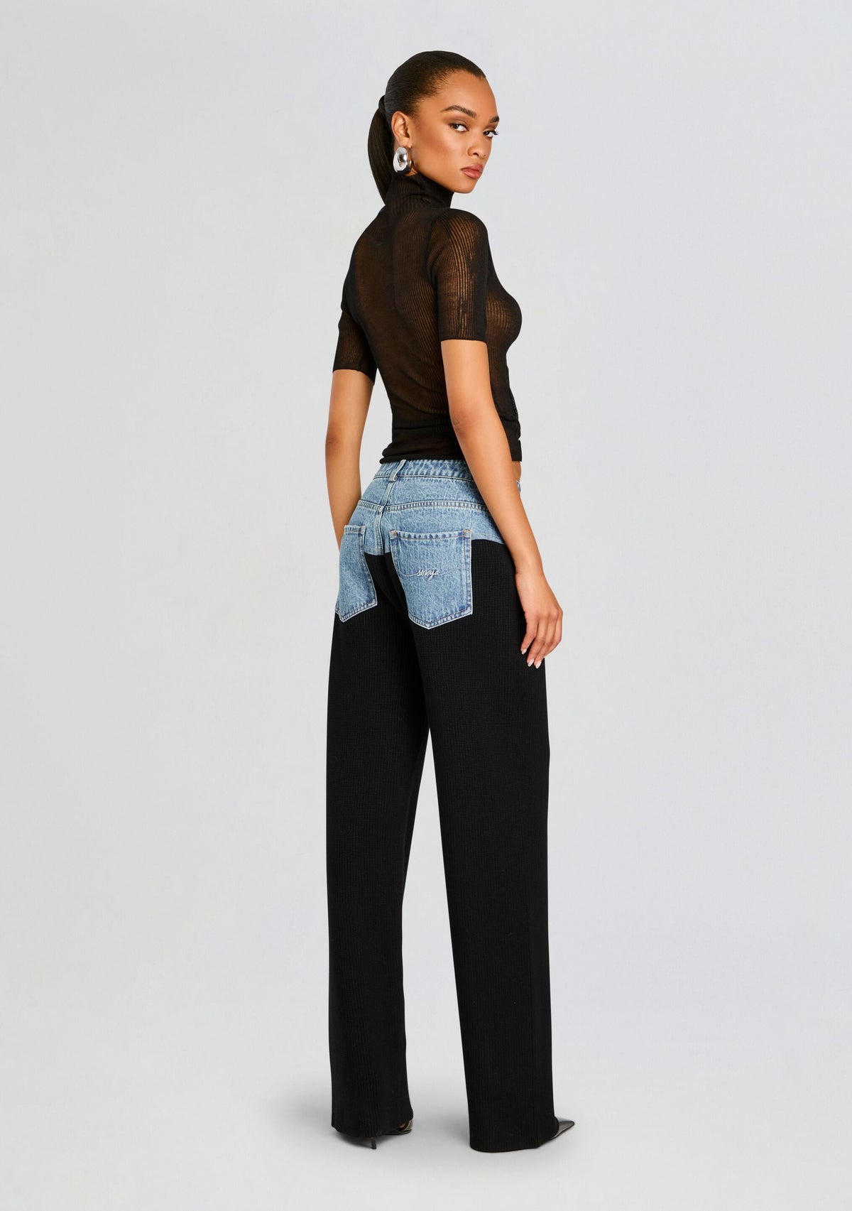 Chani Knit Denim Pant by SEROYA in Black/River, product image 4