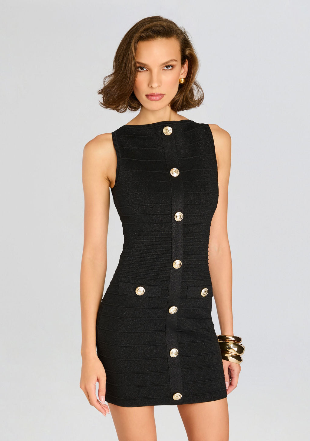 Erin Metallic Bandage Knit Dress by retrofête in Metallic Black, product image 5