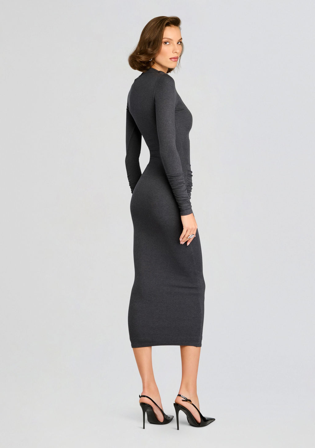 Fina Tea Length Dress by SEROYA in Charcoal, product image 4