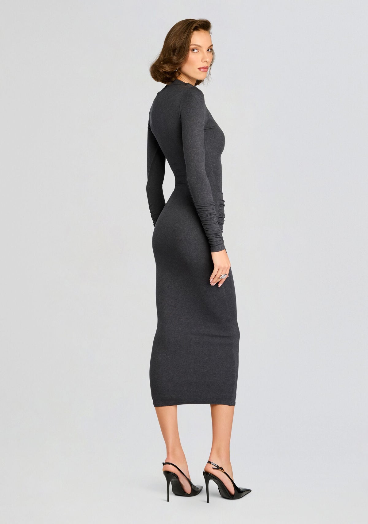 Fina Tea Length Dress by SEROYA in Charcoal, product image 4