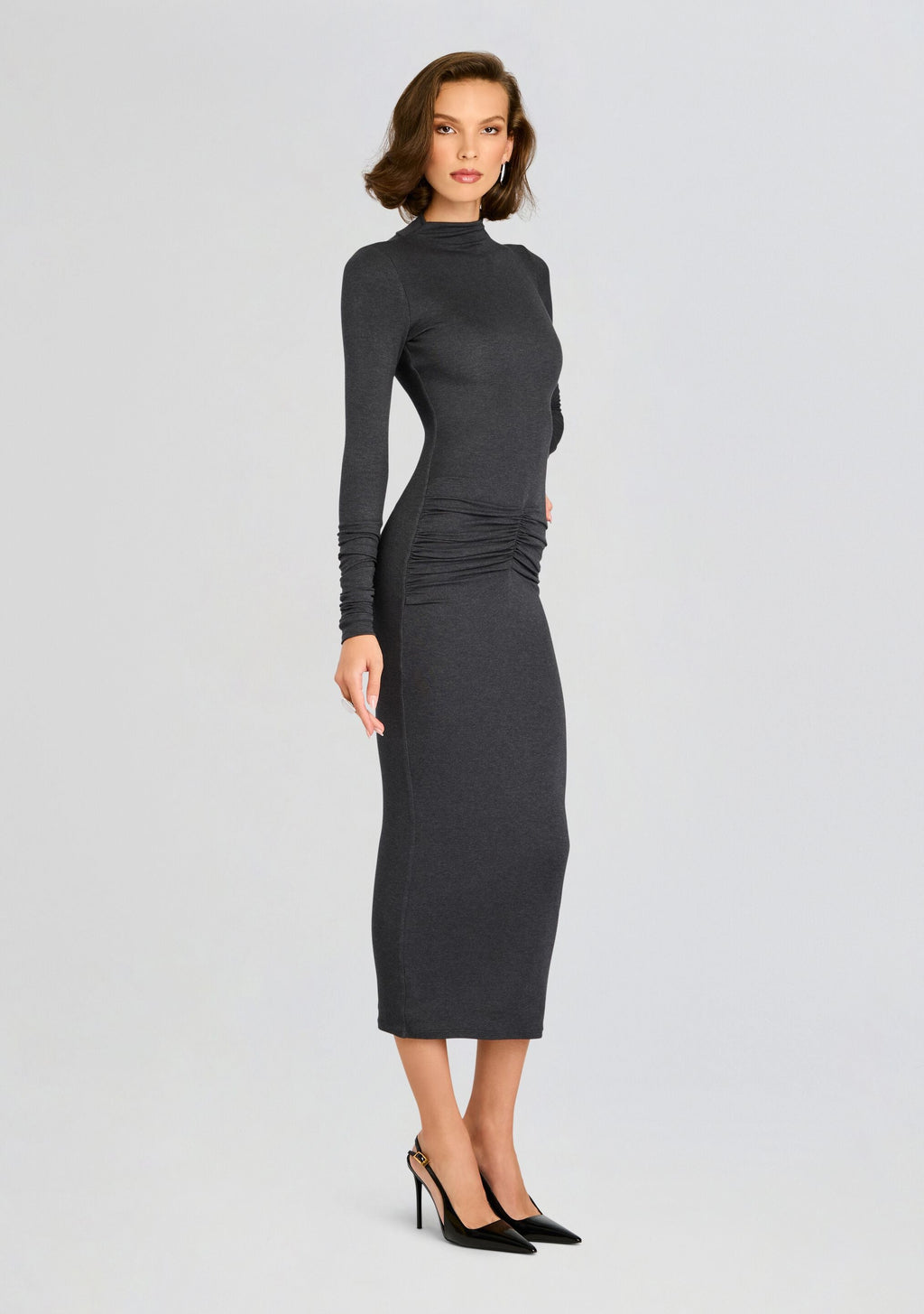 Fina Tea Length Dress by SEROYA in Charcoal, product image 3