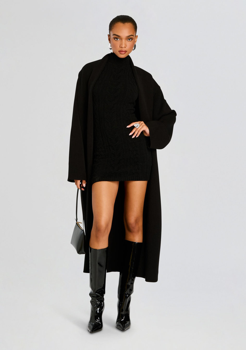 Julissa Cable Knit Mini Dress by SEROYA in Black, product image 2