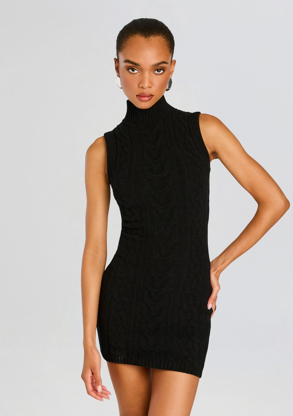Julissa Cable Knit Mini Dress by SEROYA in Black, product image 5