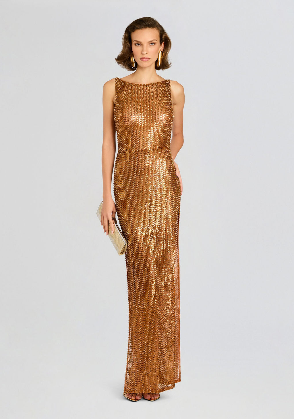 Melania Crystal Dress by retrofête in Cinnamon/Gold, product image 6
