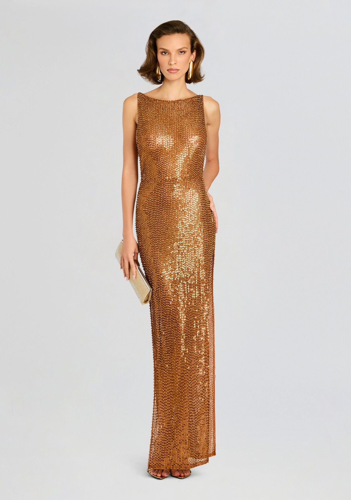 Melania Crystal Dress by retrofête in Cinnamon/Gold, product image 6