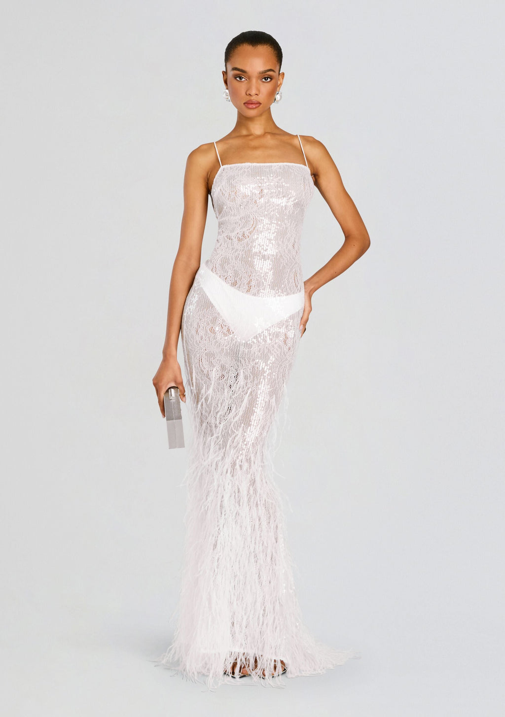 Odessa Sequin Feather Dress by retrofête in White, product image 1
