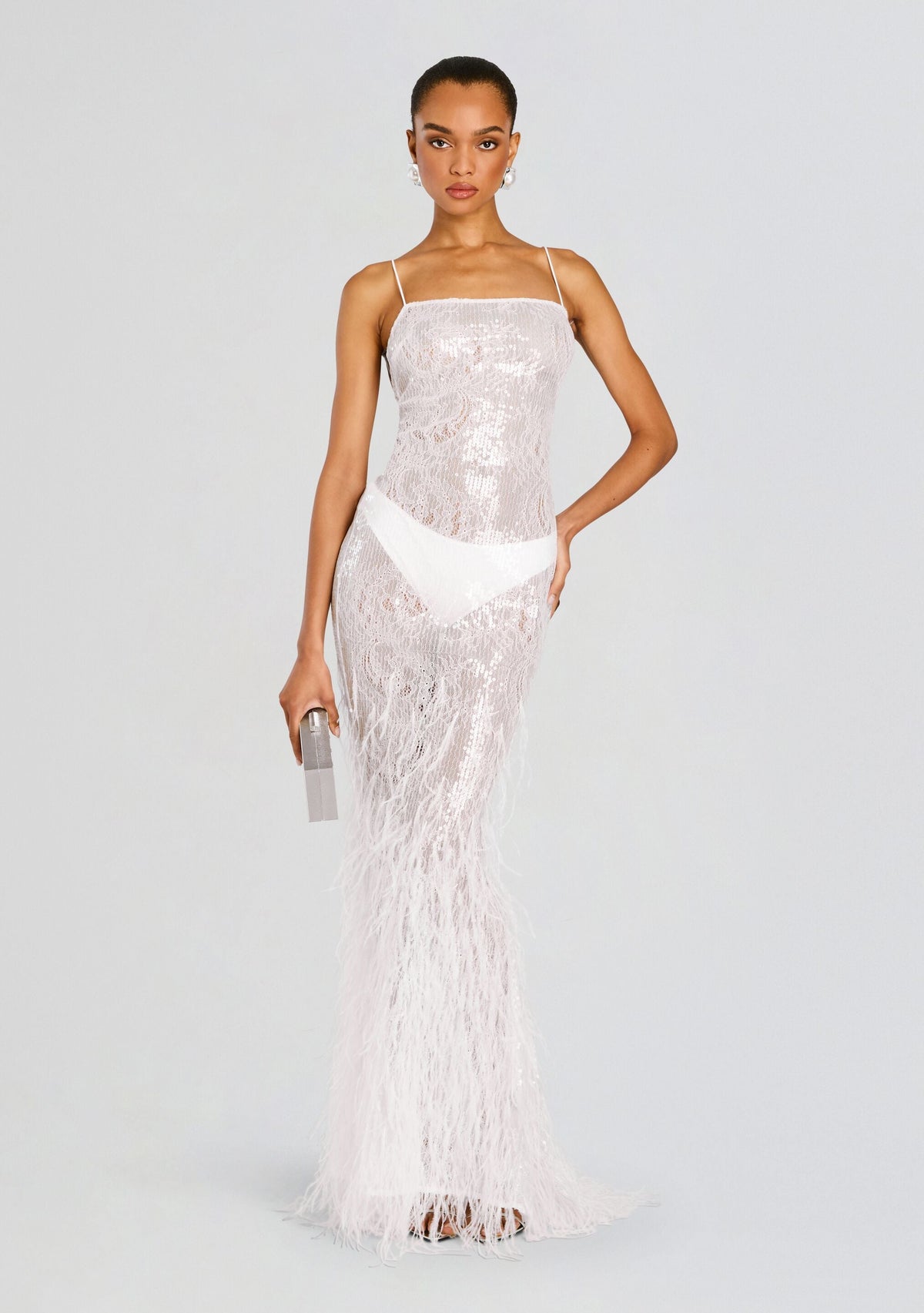 Odessa Sequin Feather Dress by retrofête in White, product image 1