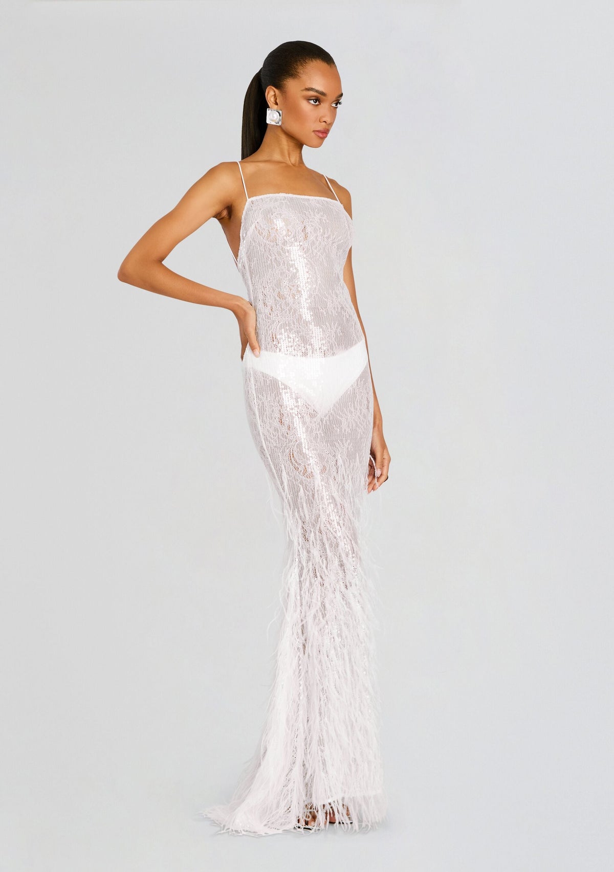 Odessa Sequin Feather Dress by retrofête in White, product image 3