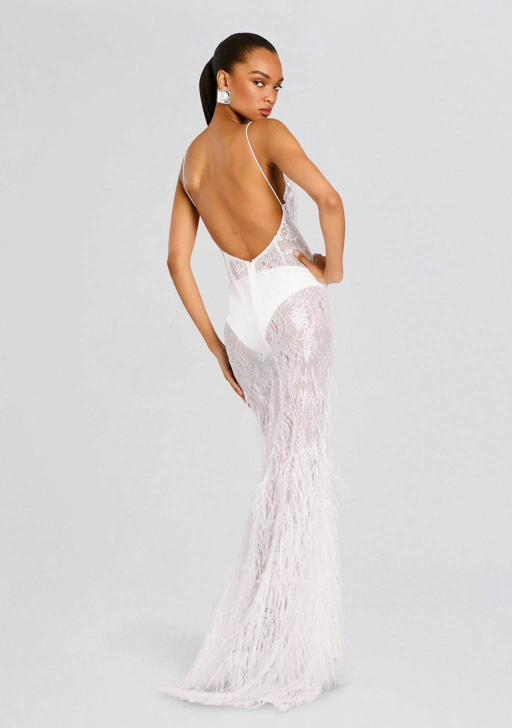 Odessa Sequin Feather Dress by retrofête in White, product image 4