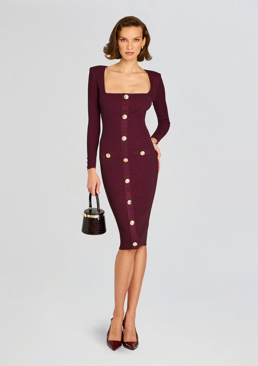 Sadelle Metallic Knit Dress by retrofête in Metallic Mulberry, product image 6