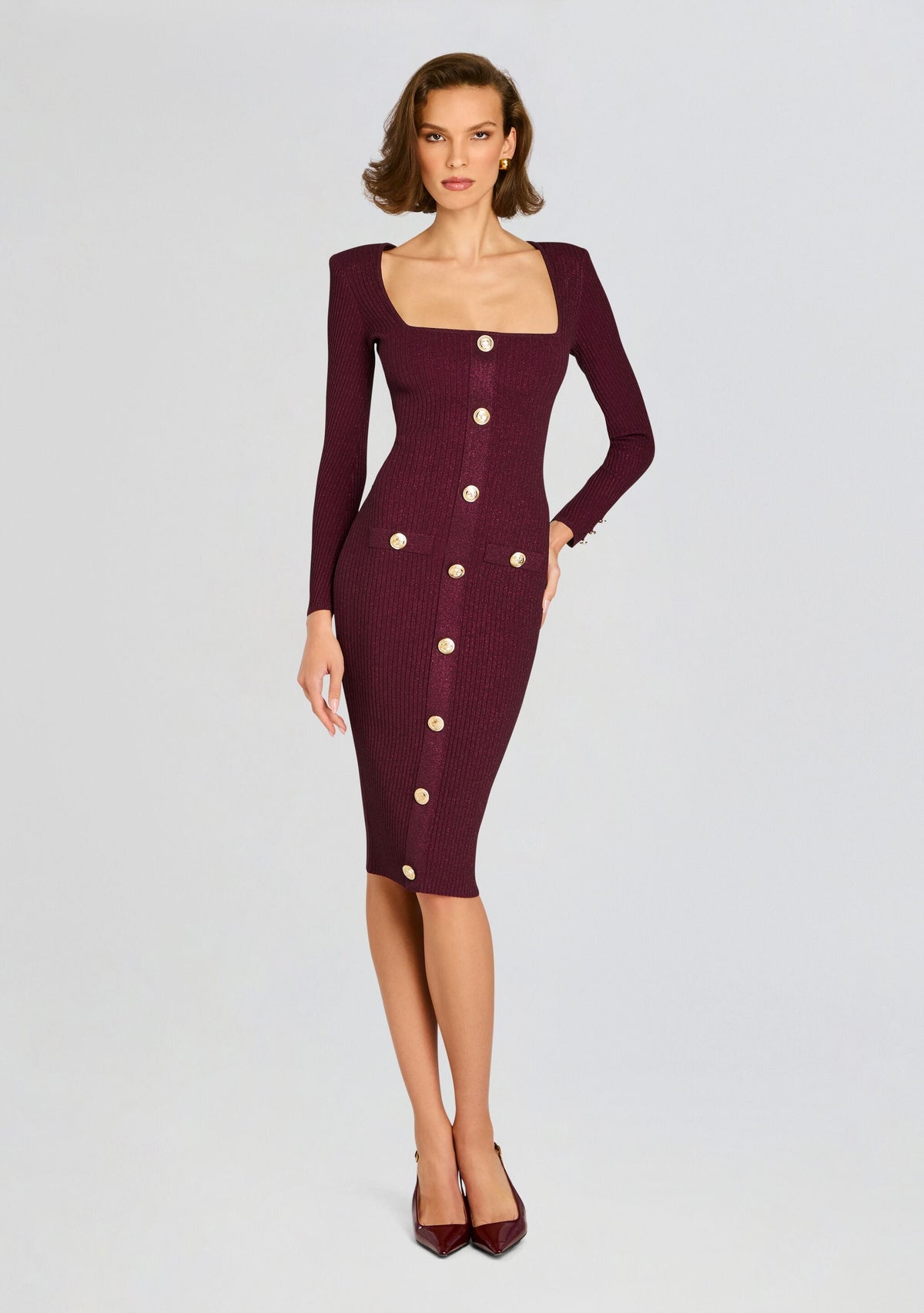 Sadelle Metallic Knit Dress by retrofête in Metallic Mulberry, product image 1