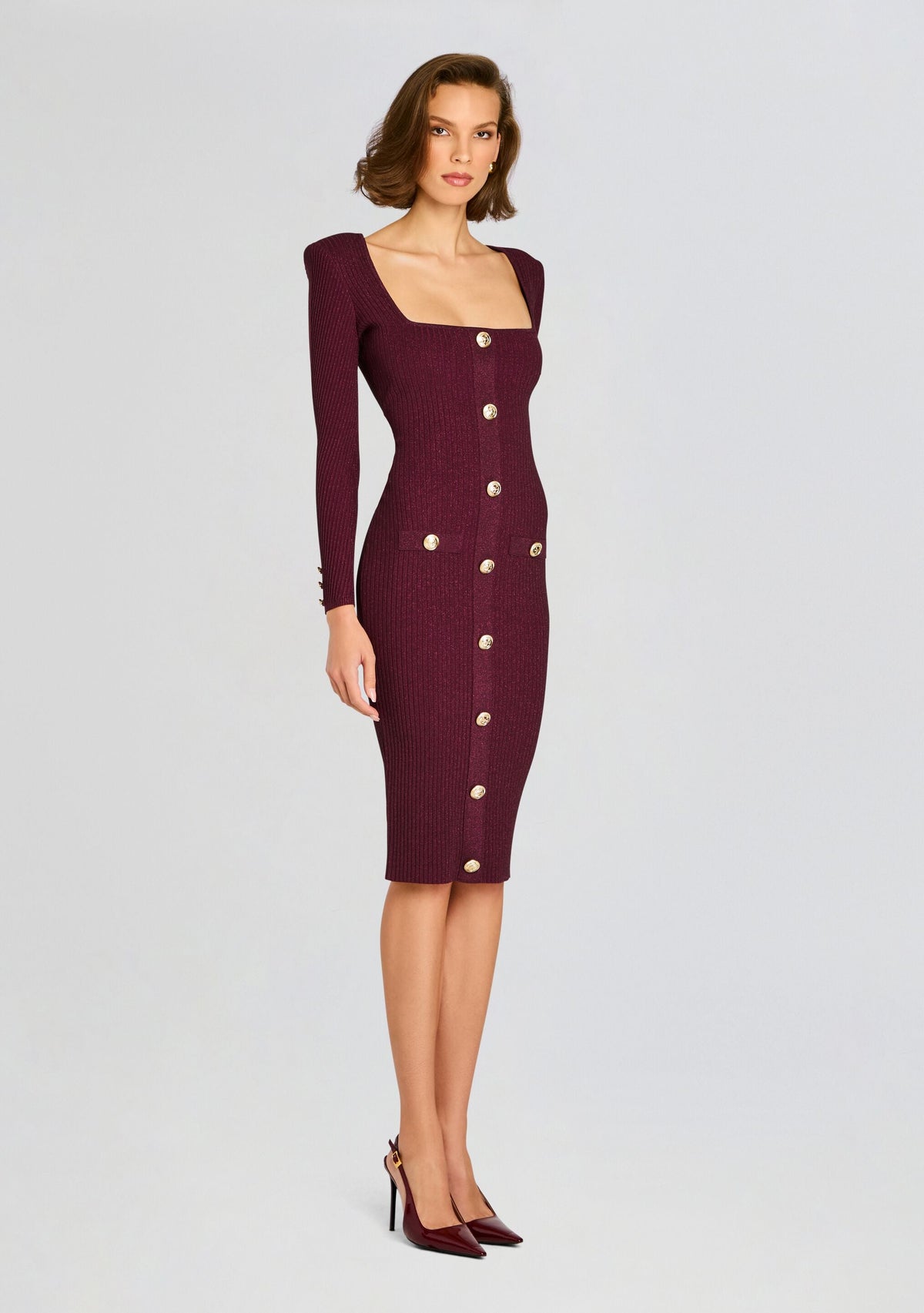 Sadelle Metallic Knit Dress by retrofête in Metallic Mulberry, product image 3