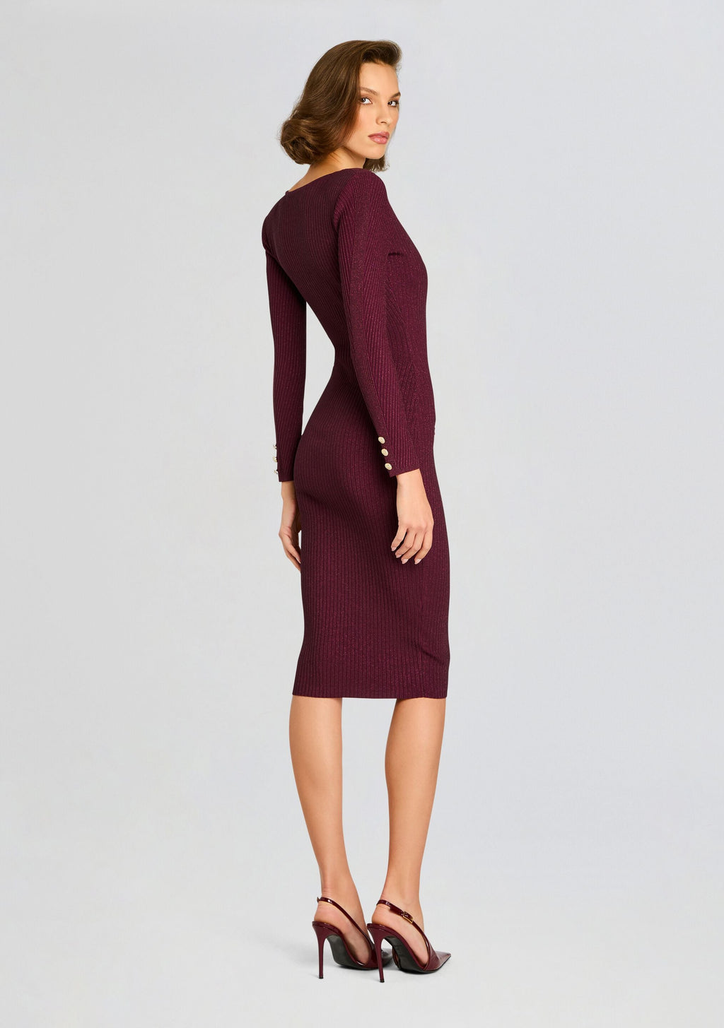 Sadelle Metallic Knit Dress by retrofête in Metallic Mulberry, product image 4