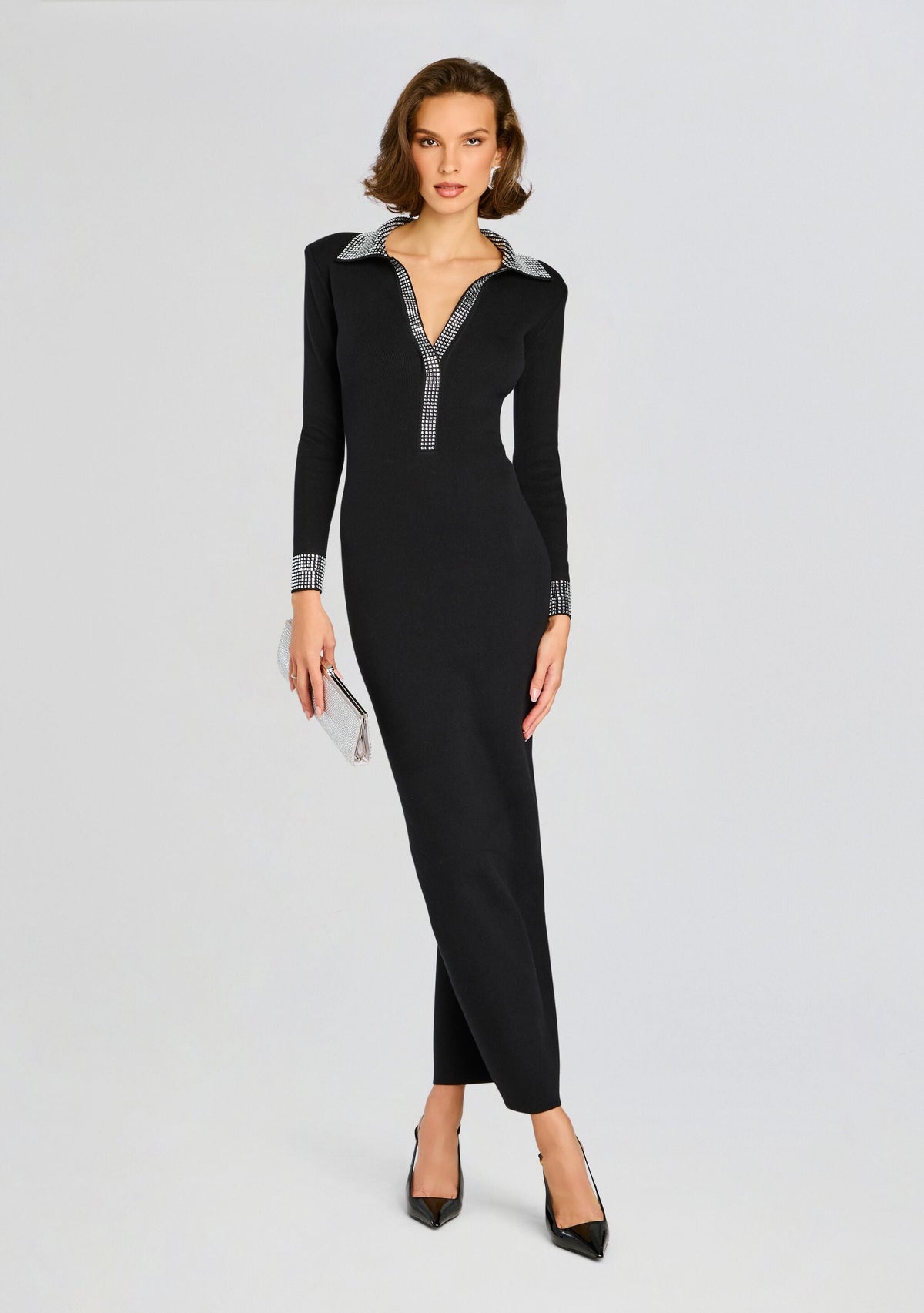 Shareen Embellished Knit Dress by retrofête in Black/Silver, product image 1