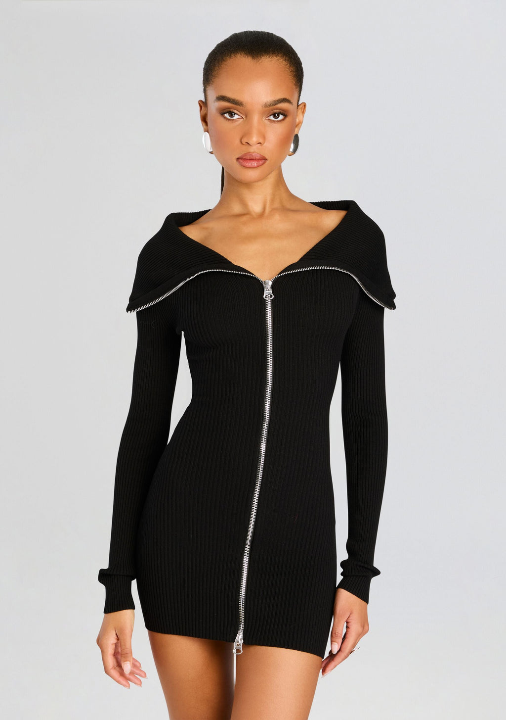 Vesper Off Shoulder Knit Mini Dress by SEROYA in Black, product image 5