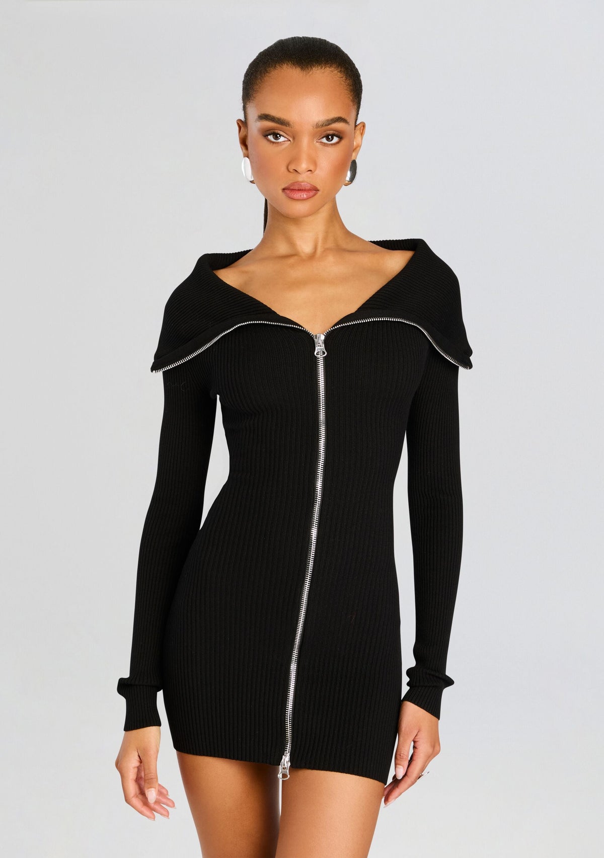 Vesper Off Shoulder Knit Mini Dress by SEROYA in Black, product image 5