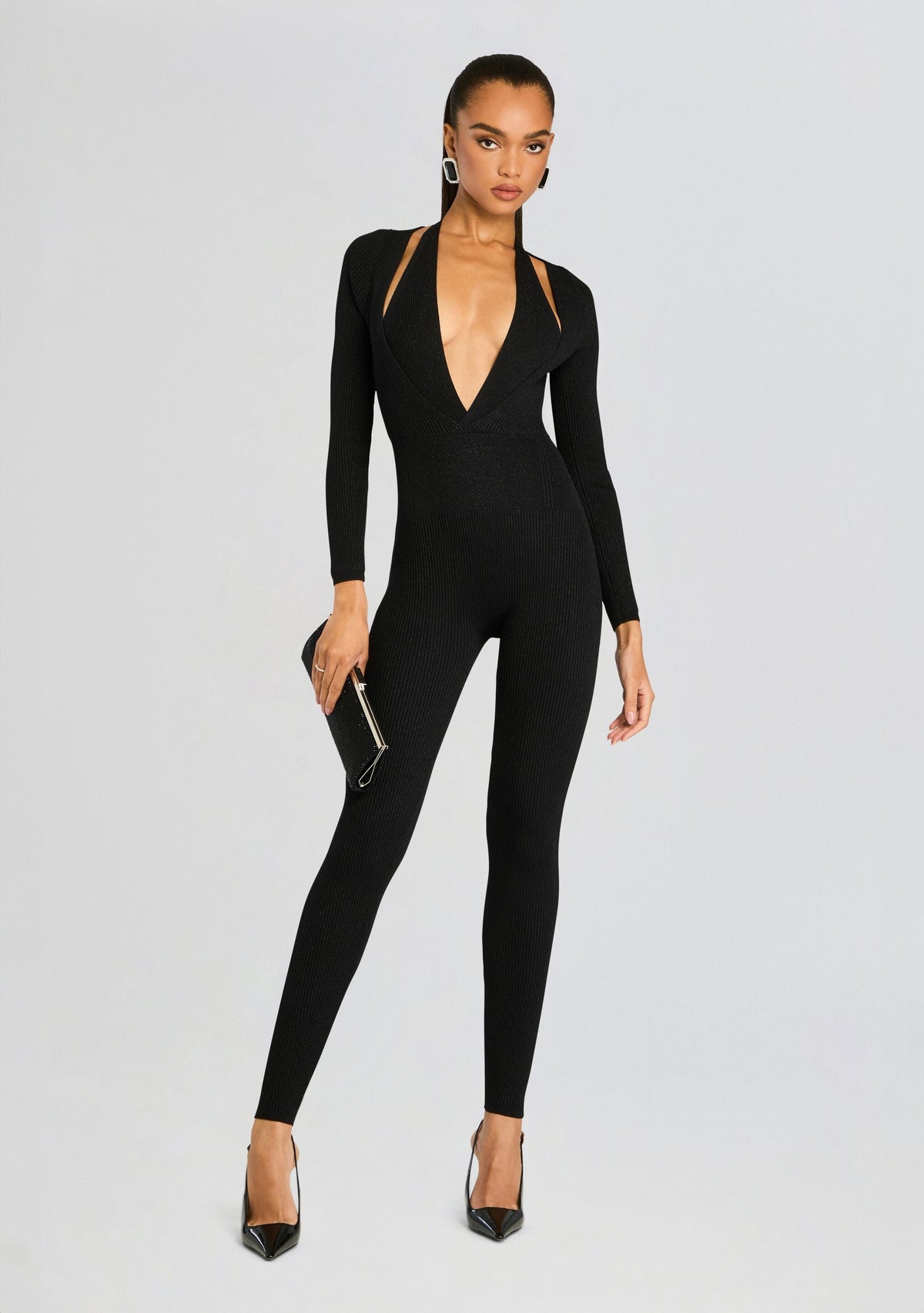 Bellamy Metallic Knit Jumpsuit by retrofête in Metallic Black, product image 1