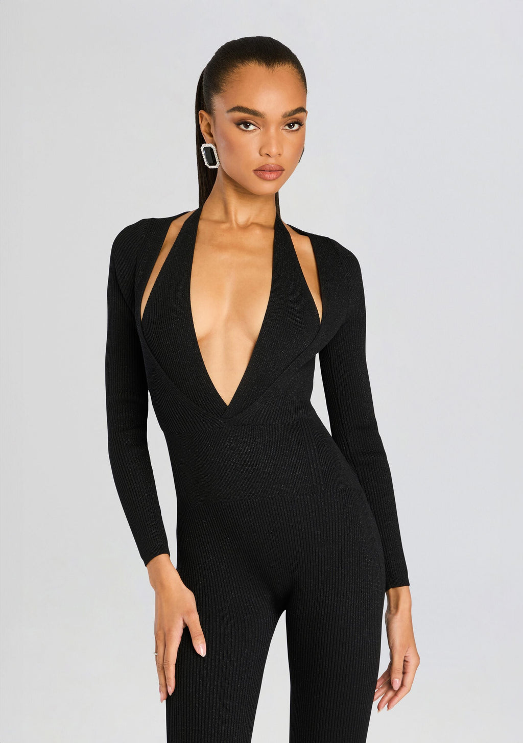 Bellamy Metallic Knit Jumpsuit by retrofête in Metallic Black, product image 5