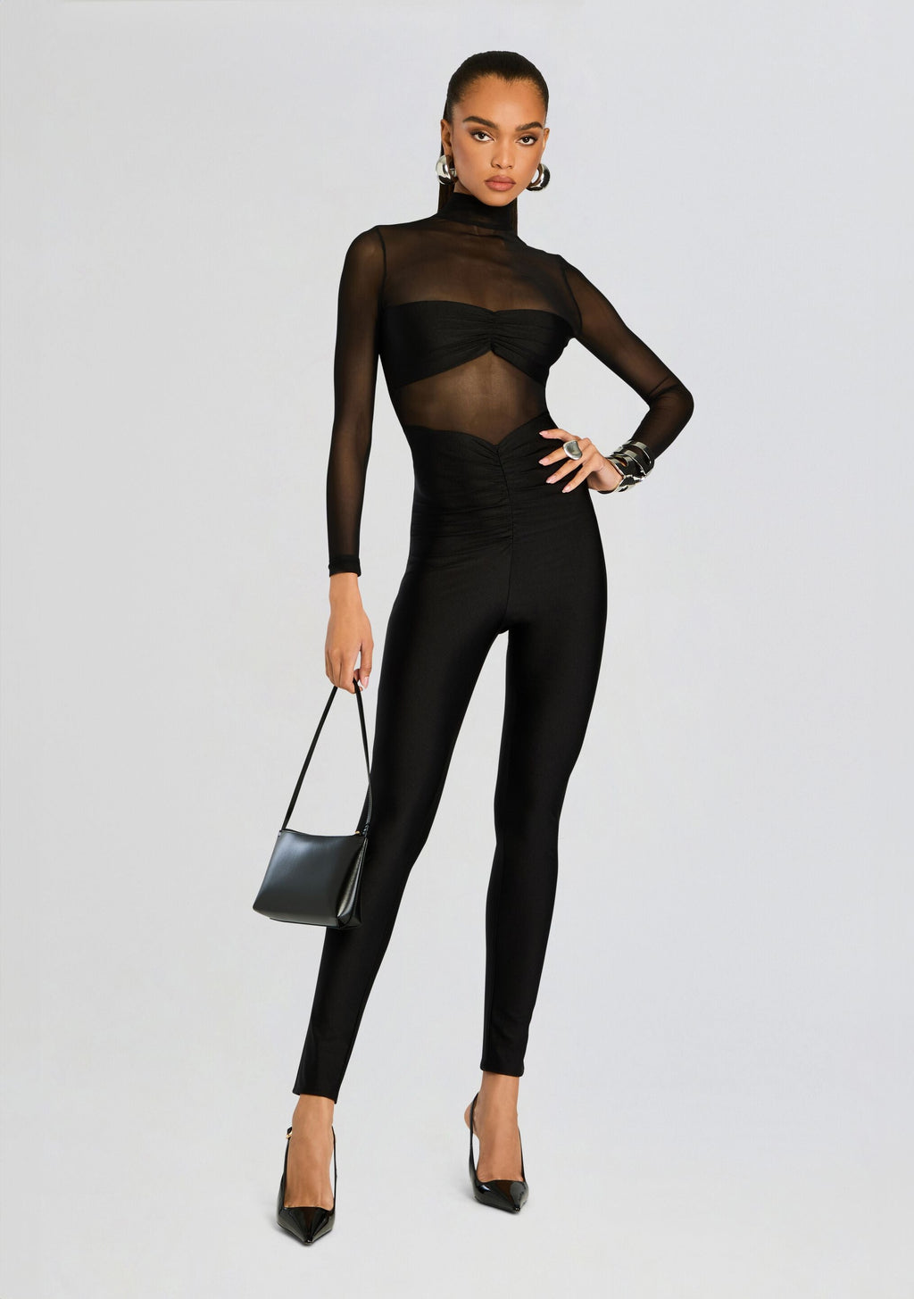 Brietta Bandeau Mesh Catsuit by SEROYA in Black, product image 5