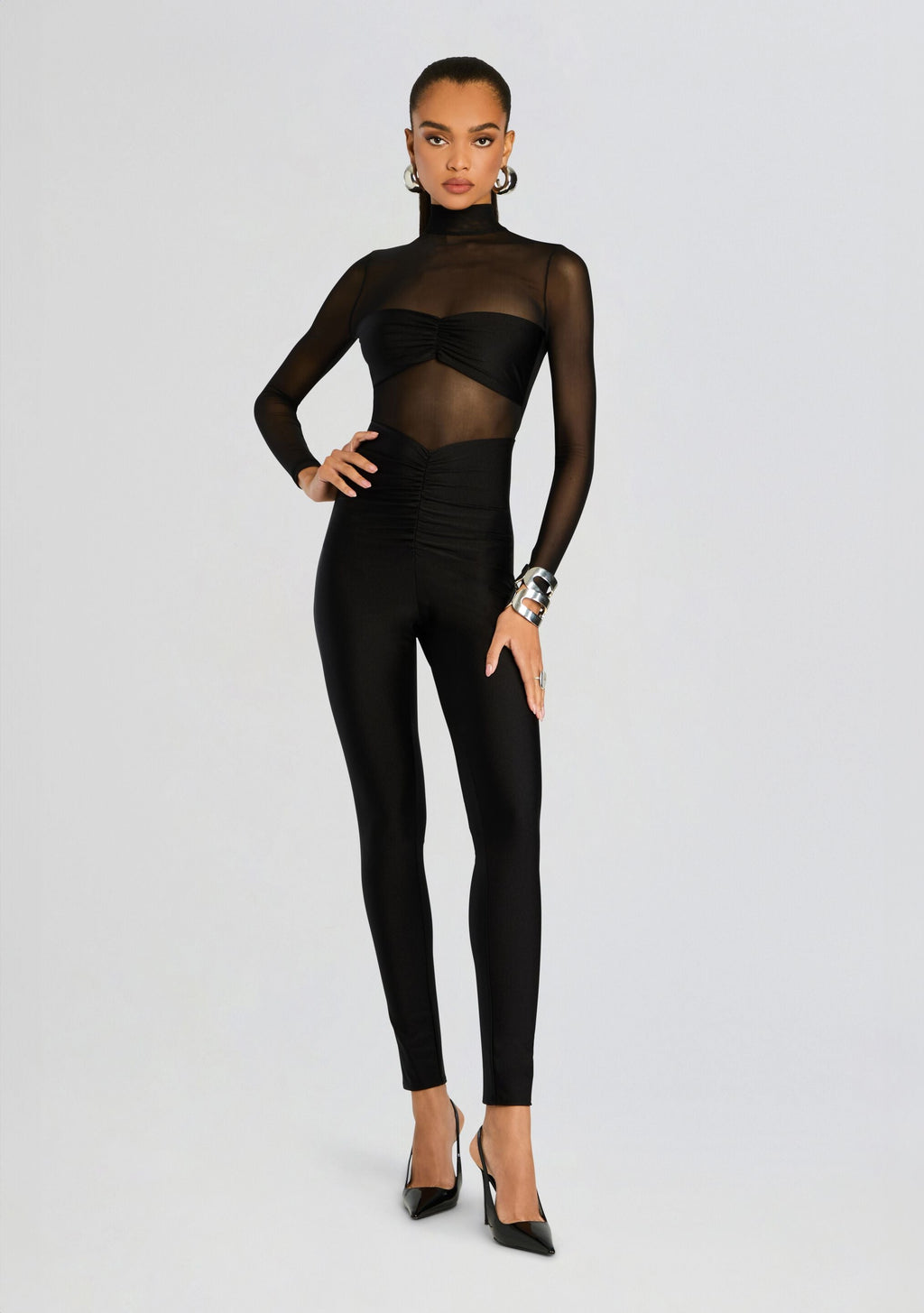 Brietta Bandeau Mesh Catsuit by SEROYA in Black, product image 1