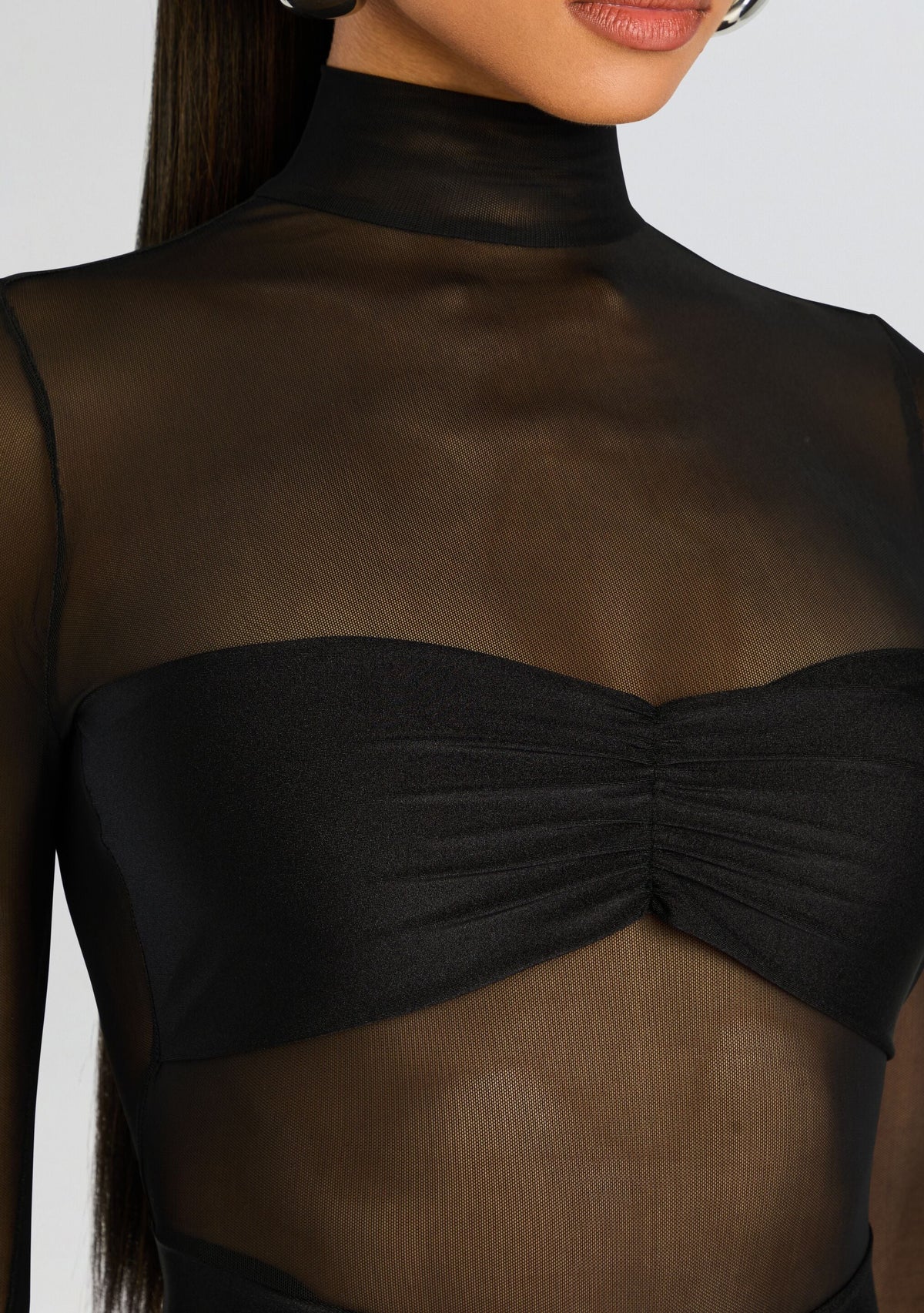Brietta Bandeau Mesh Catsuit by SEROYA in Black, product image 2