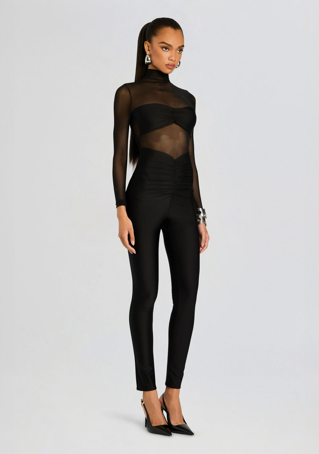 Brietta Bandeau Mesh Catsuit by SEROYA in Black, product image 3