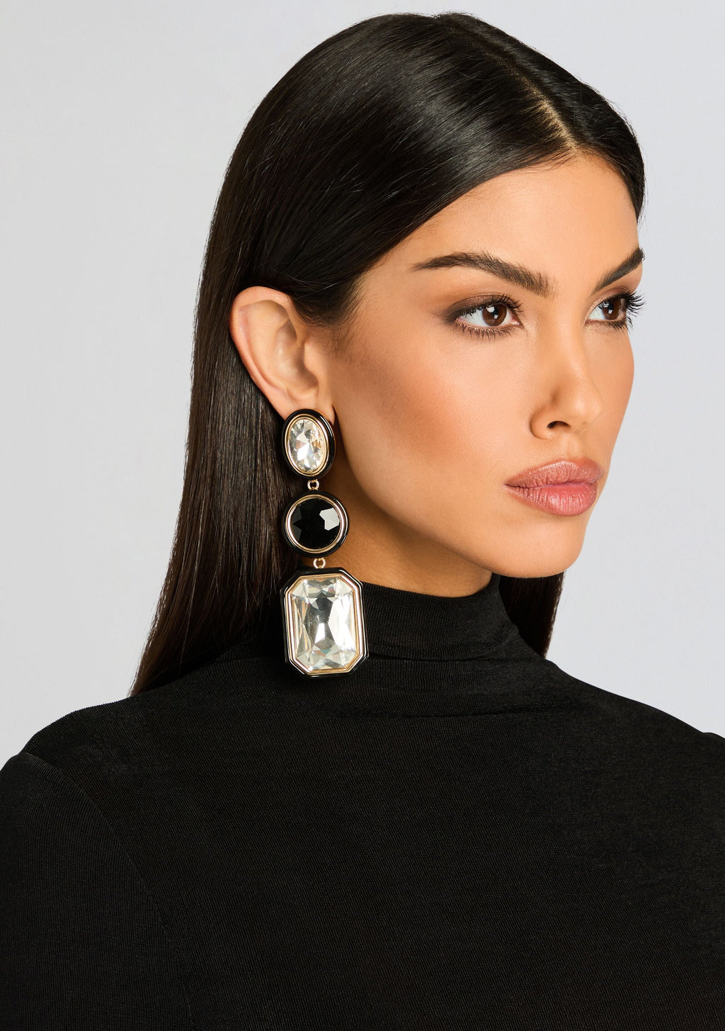 Camille Gemstone Drop Earrings by retrofête in Black, product image 2