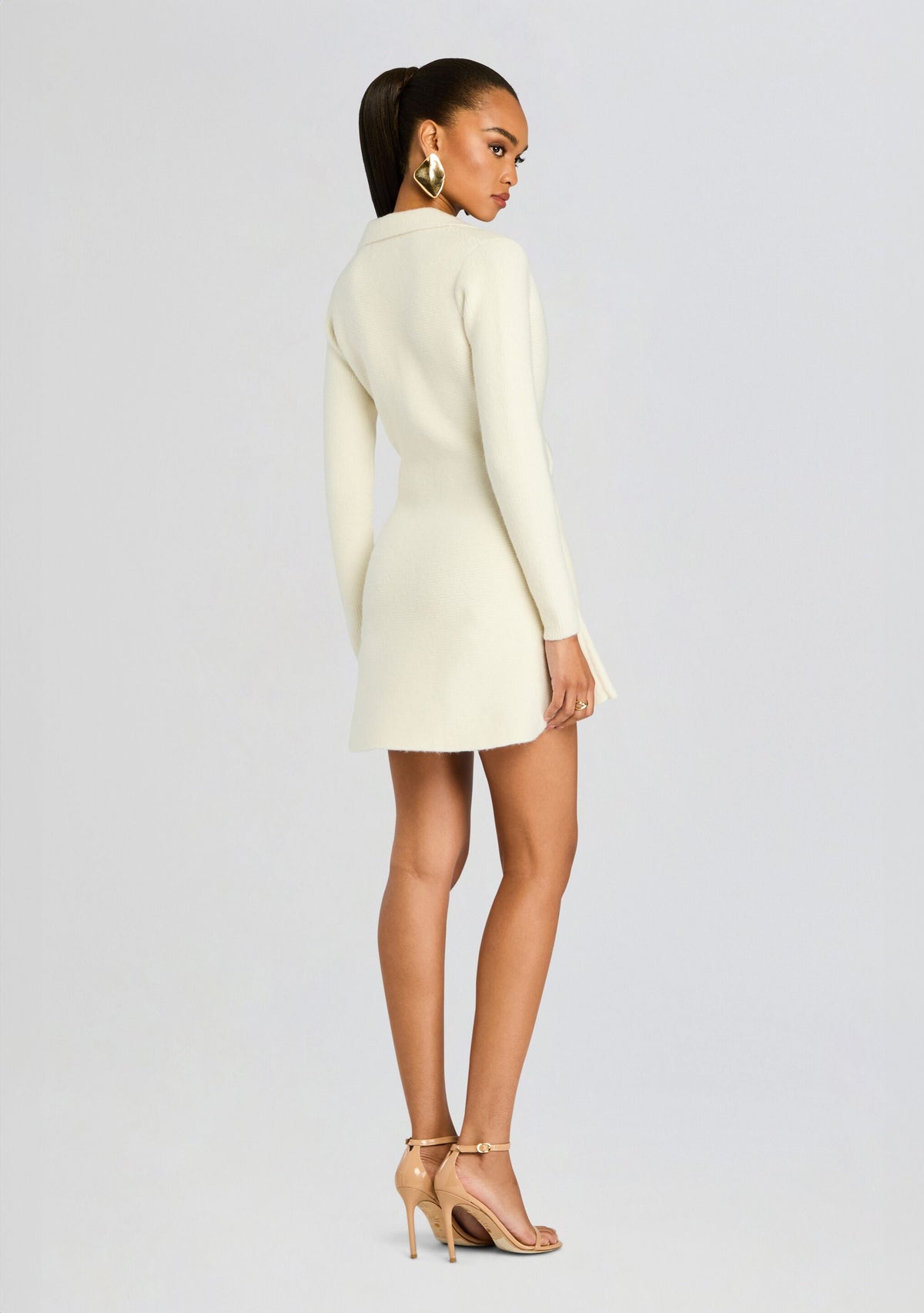 Clara Knit Mini Dress by SEROYA in Eggshell, product image 4