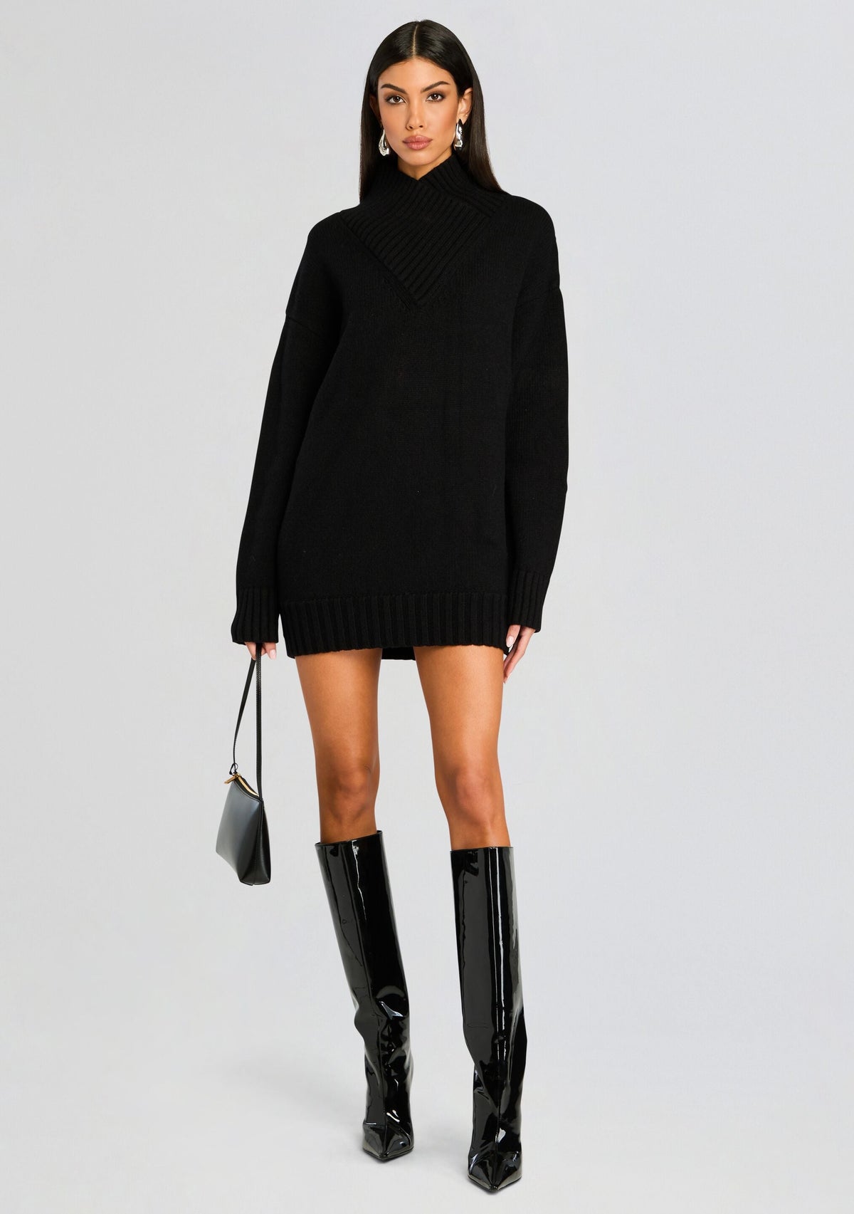 Dessa Chunky Knit Sweater Dress by SEROYA in Black, product image 1