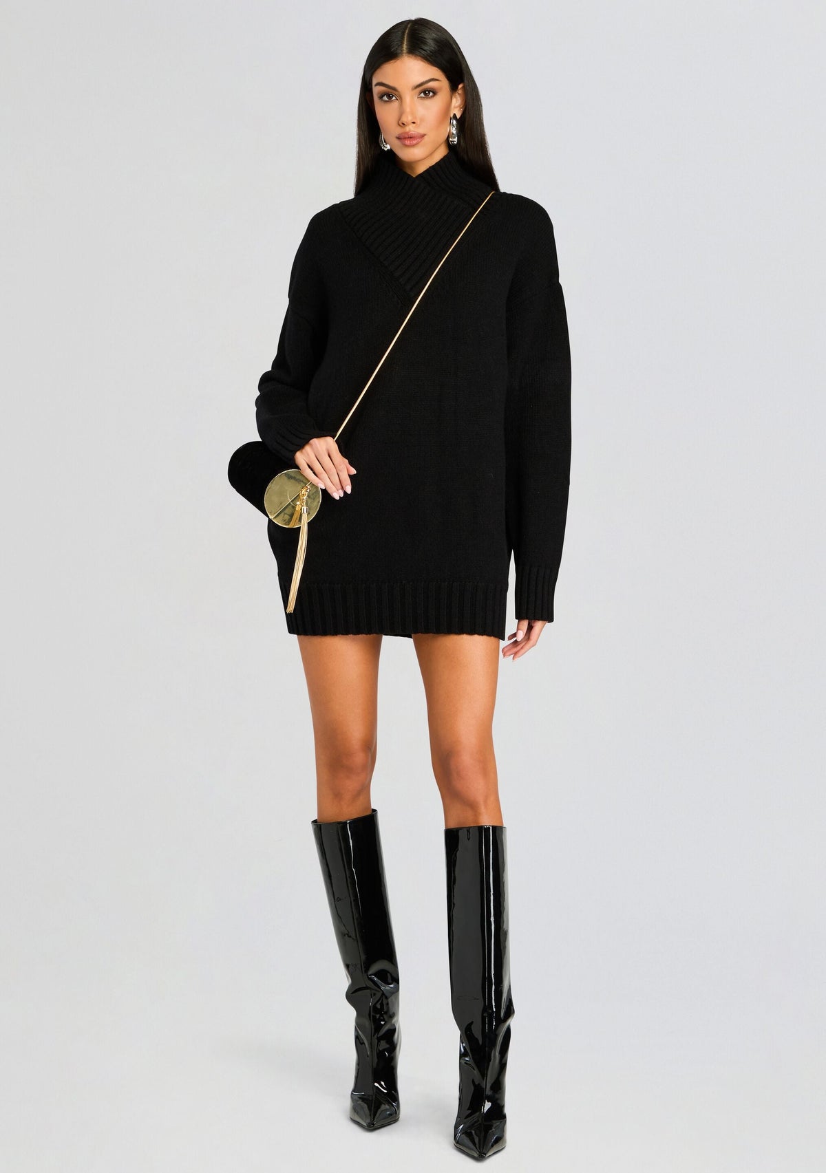 Dessa Chunky Knit Sweater Dress by SEROYA in Black, product image 5