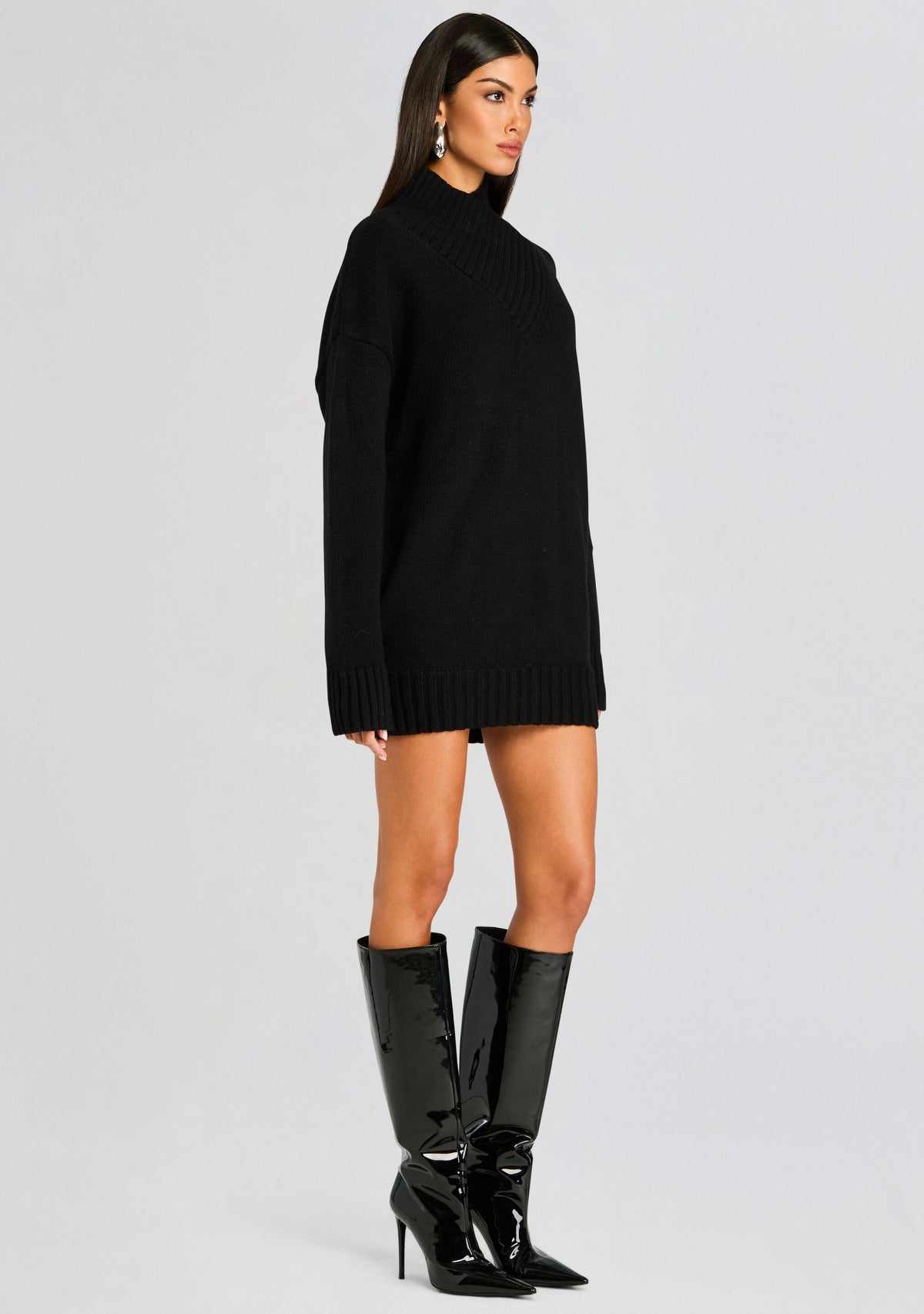 Dessa Chunky Knit Sweater Dress by SEROYA in Black, product image 3