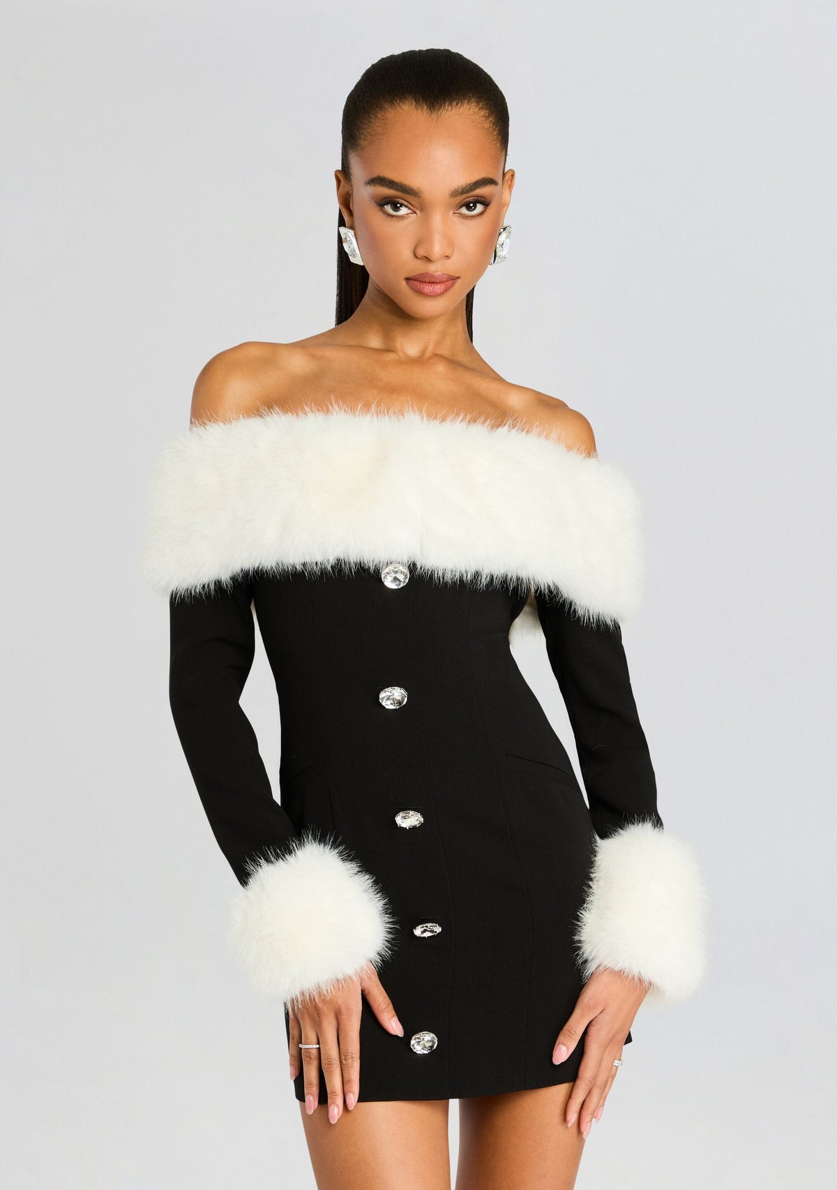 Elspeth Faux Fur Dress by retrofête in Black, product image 6