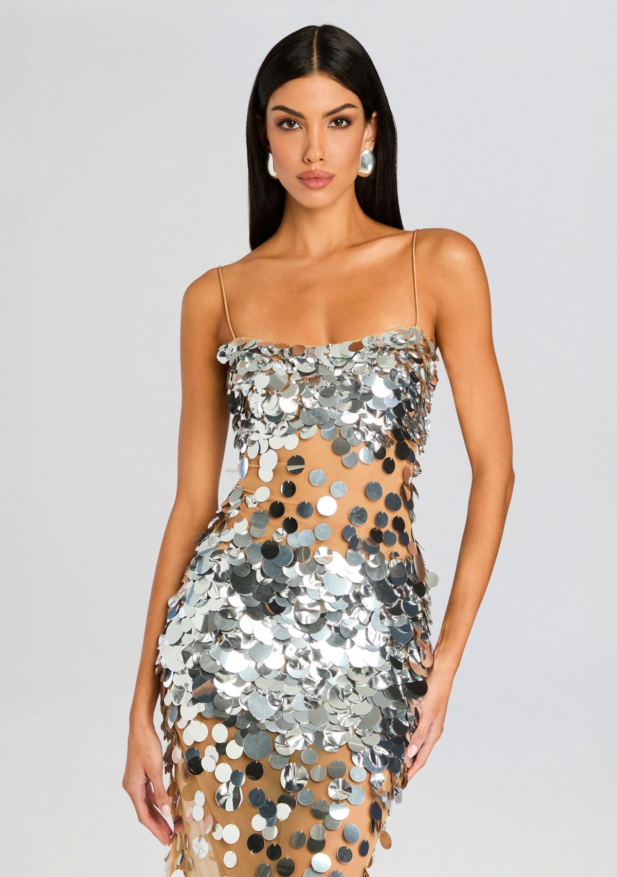 Mischa Sequin Dress by retrofête in Silver/Nude, product image 6