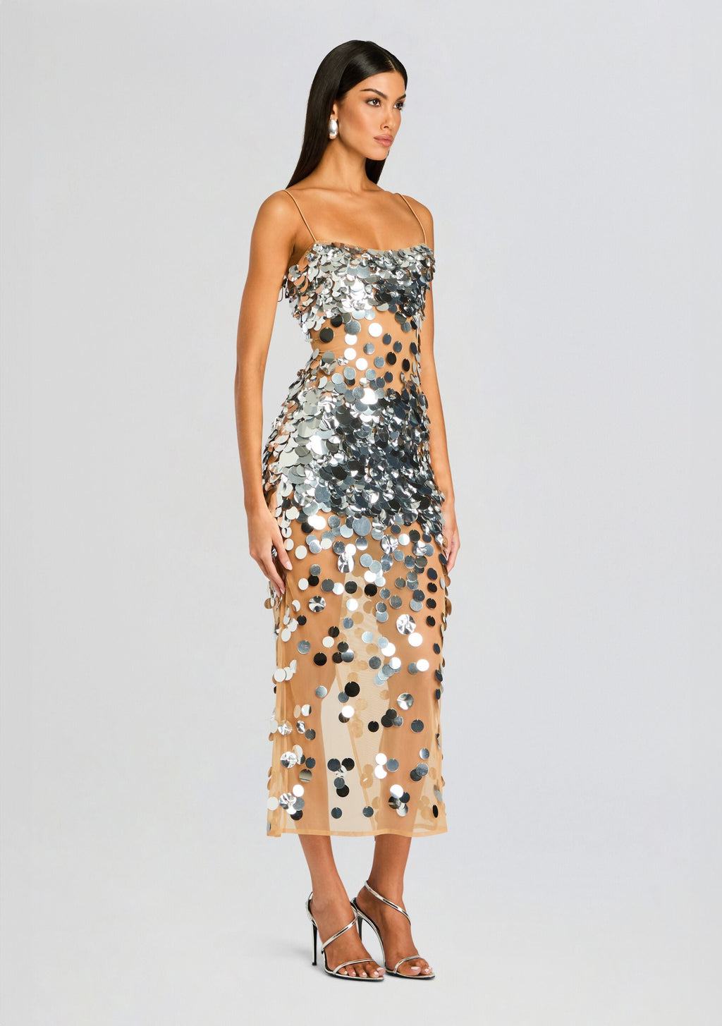 Mischa Sequin Dress by retrofête in Silver/Nude, product image 4