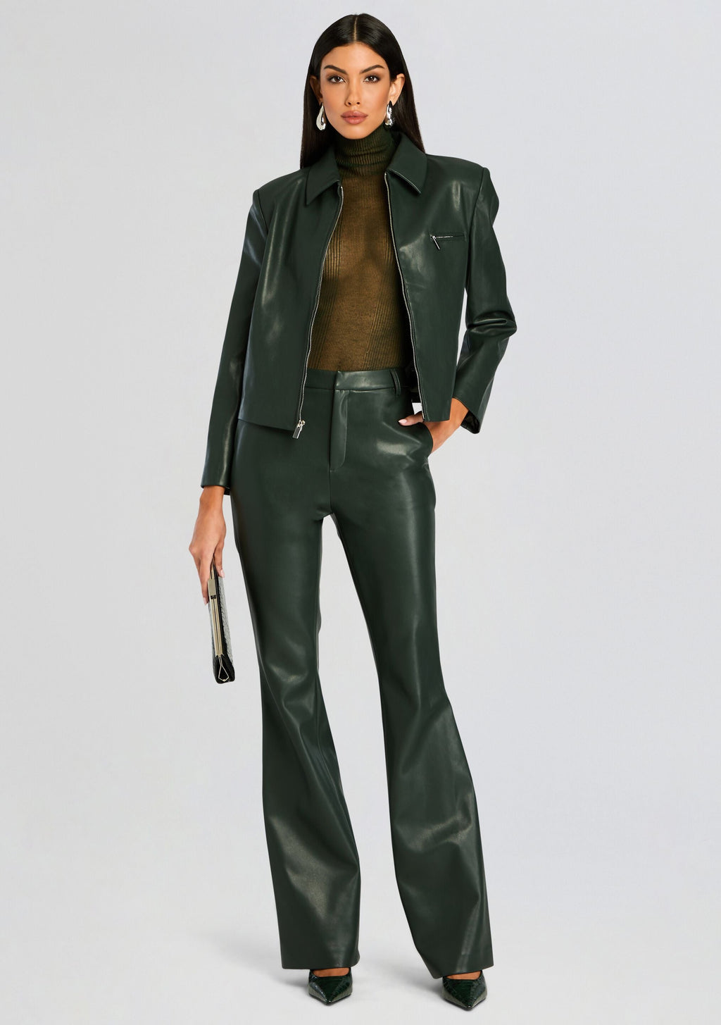 Ronja Vegan Leather Trouser by SEROYA in Forest Green, product image 5