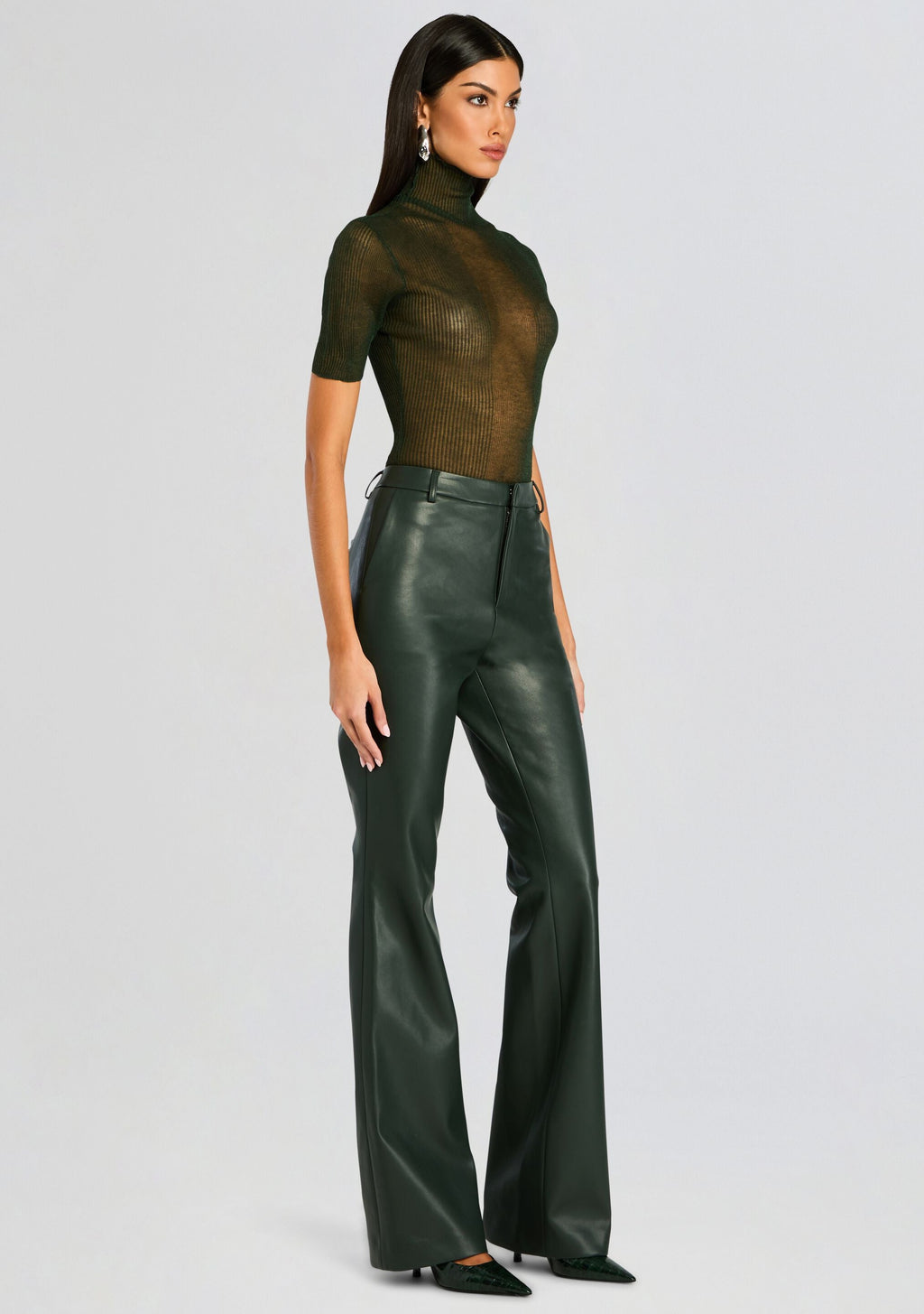 Ronja Vegan Leather Trouser by SEROYA in Forest Green, product image 3