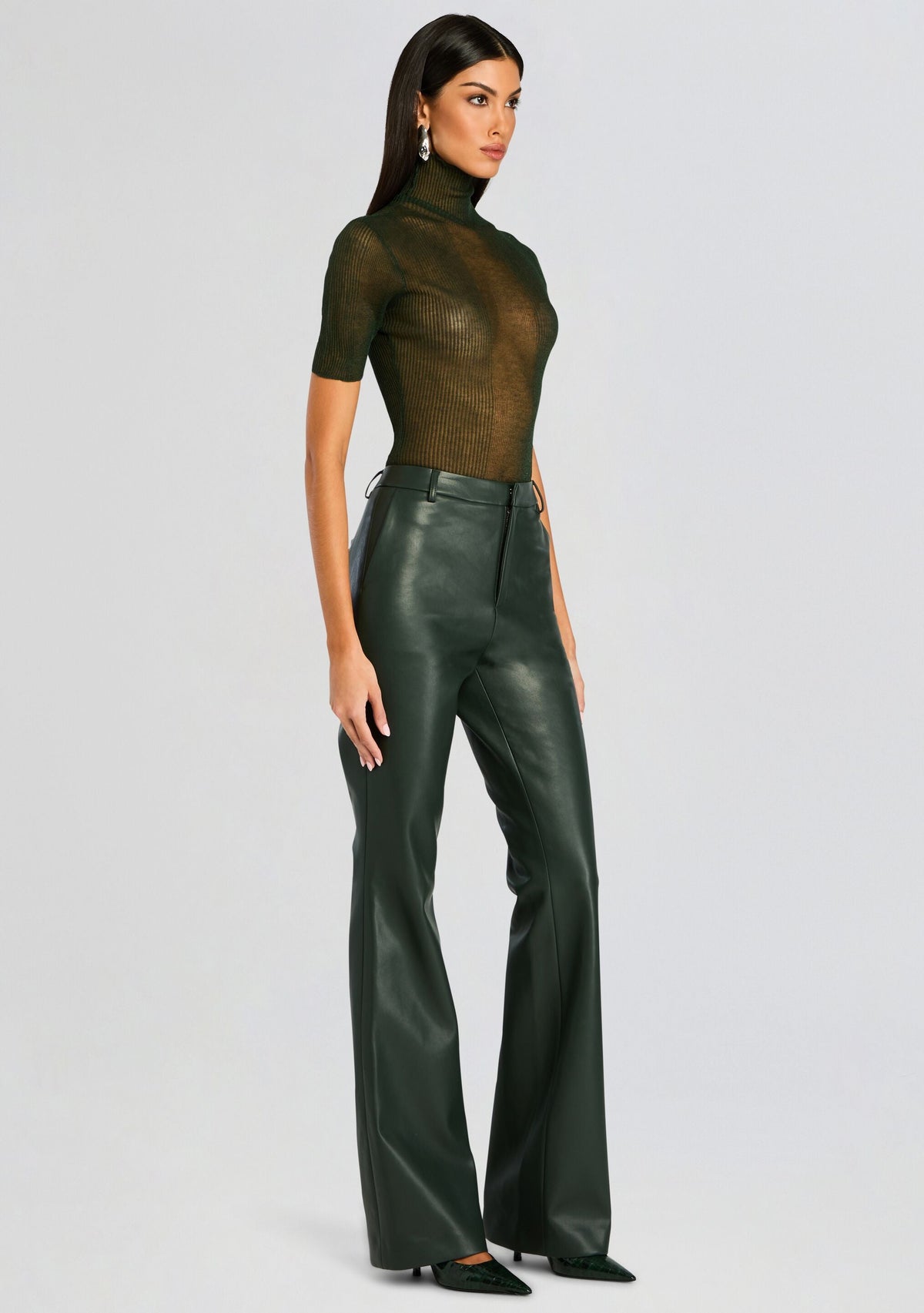 Ronja Vegan Leather Trouser by SEROYA in Forest Green, product image 3