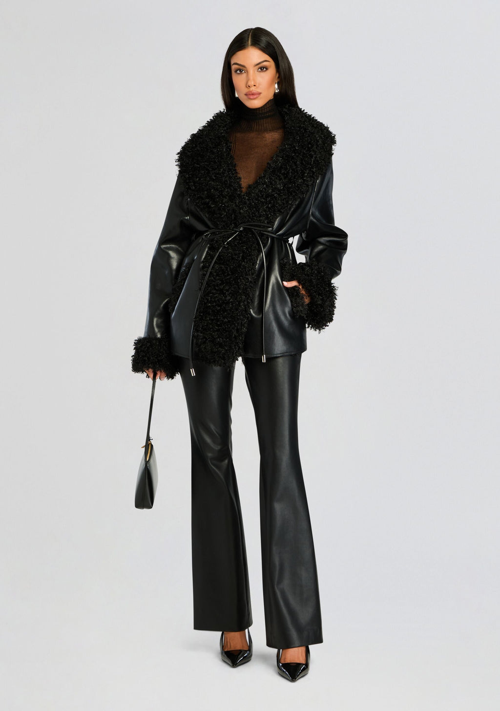 Roxanne Vegan Leather Coat by SEROYA in Black, product image 3