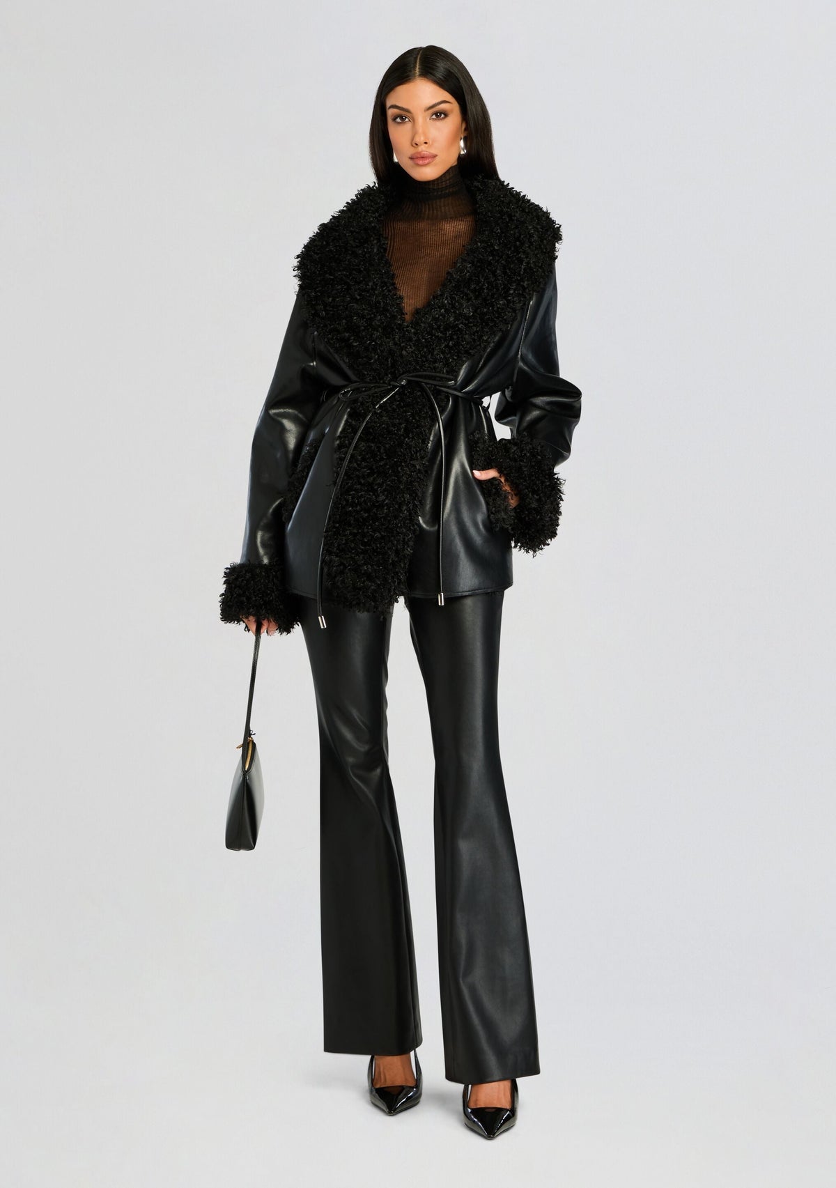 Roxanne Vegan Leather Coat by SEROYA in Black, product image 3