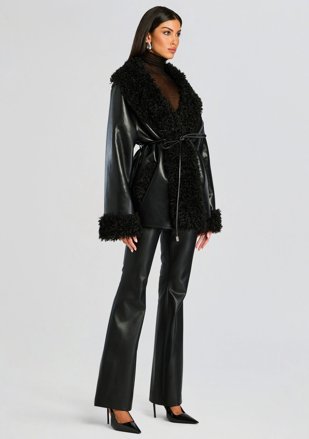 Roxanne Vegan Leather Coat by SEROYA in Black, product image 4