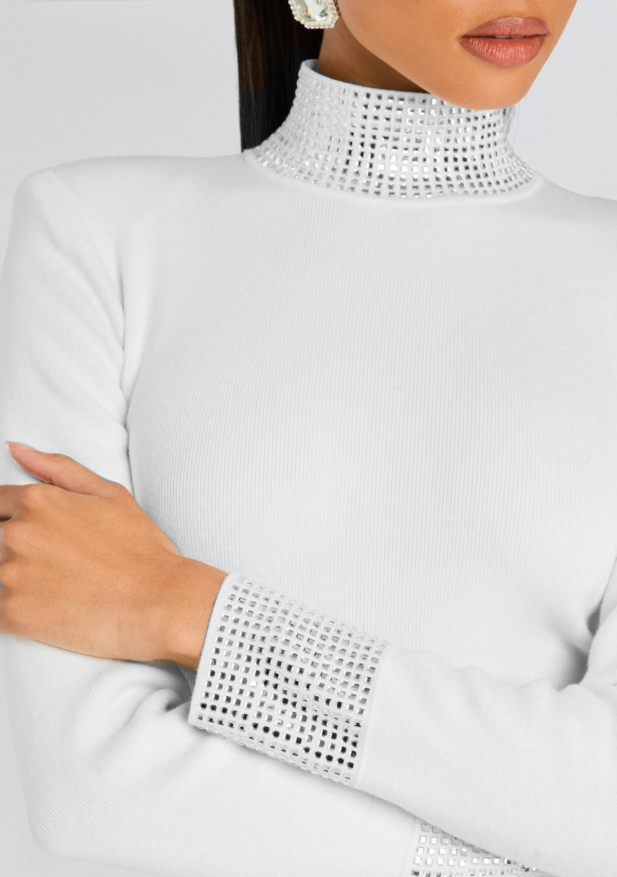 Rue Embellished Dress by retrofête in White/Silver, product image 2