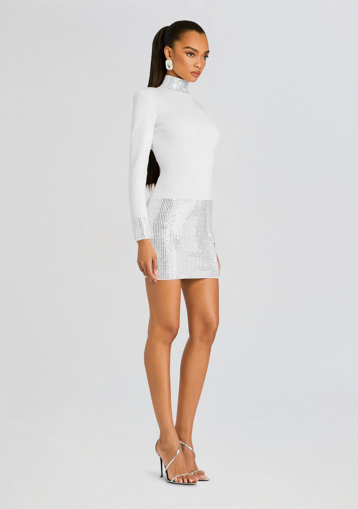 Rue Embellished Dress by retrofête in White/Silver, product image 3
