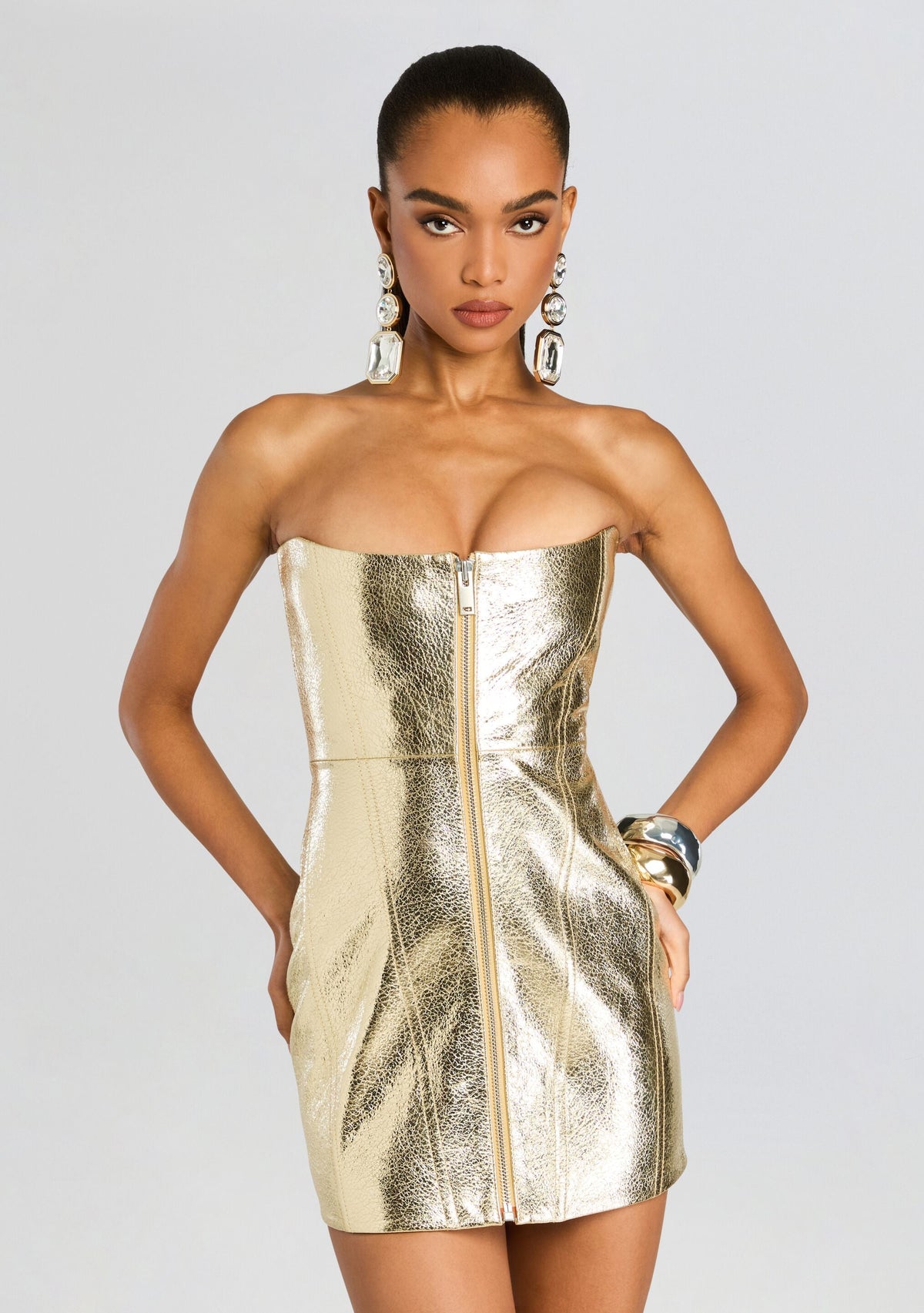 Sylvie Leather Dress by retrofête in Gold, product image 5