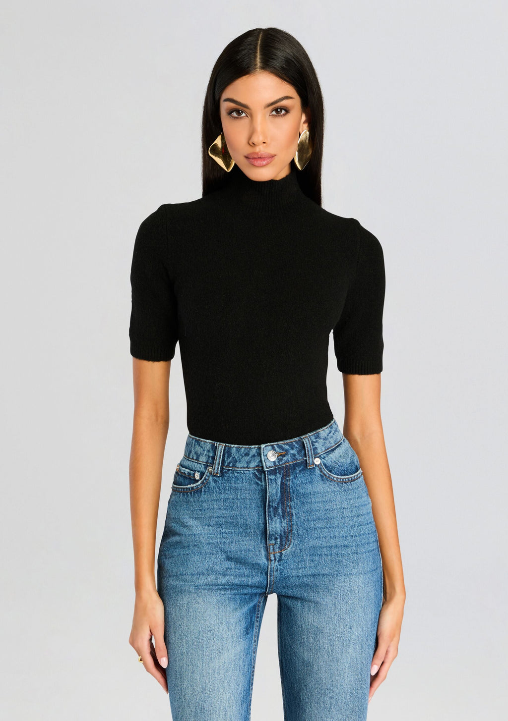 Yuna Fuzzy Knit Top by SEROYA in Black, product image 1