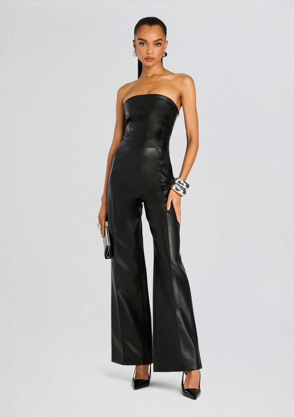 Zoe Vegan Leather Jumpsuit by SEROYA in Black, product image 1