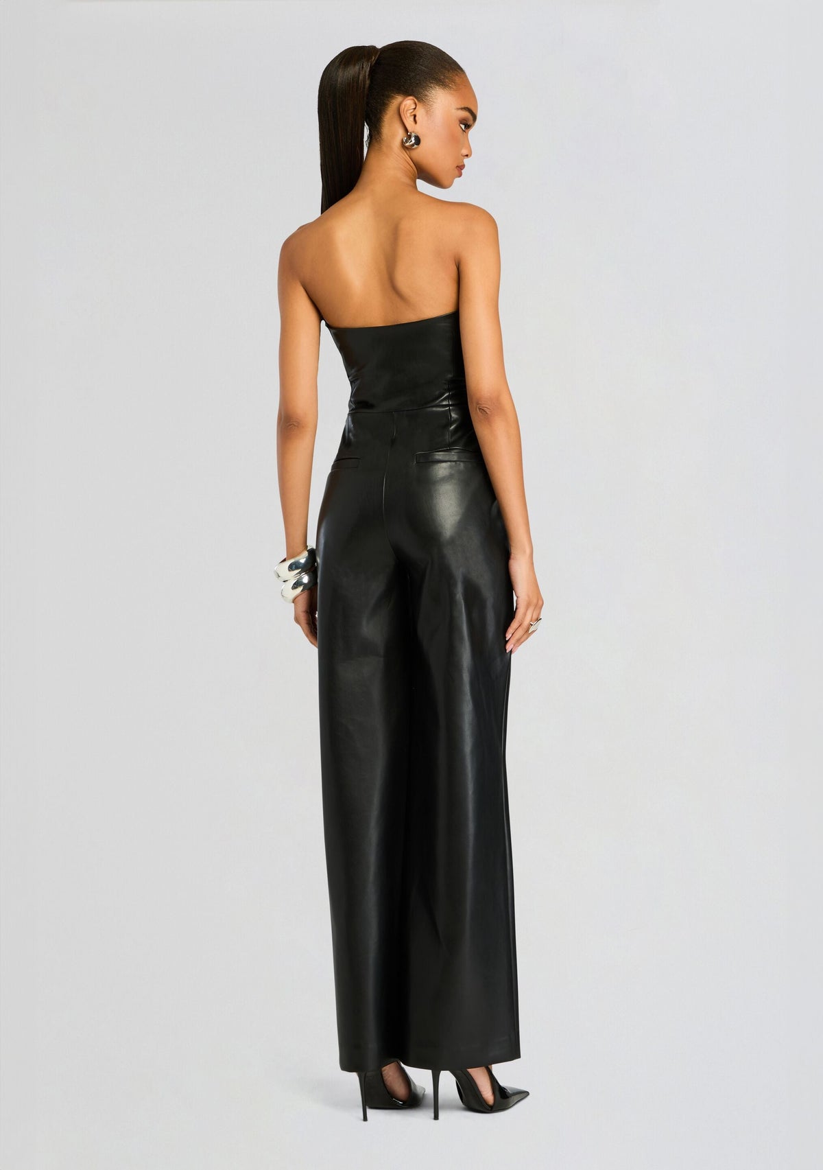 Zoe Vegan Leather Jumpsuit by SEROYA in Black, product image 4
