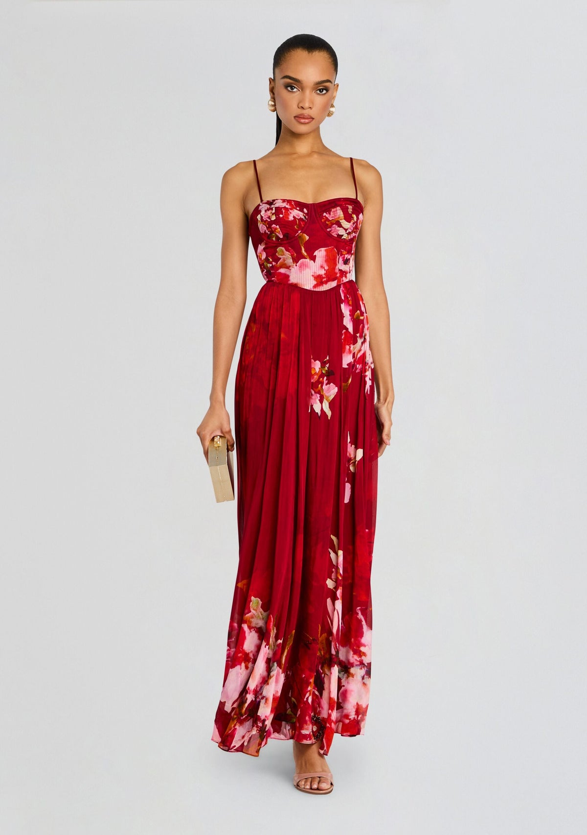 Tuhi Corseted Long Dress by Hemant & Nandita in Burgundy Mix, product image 5