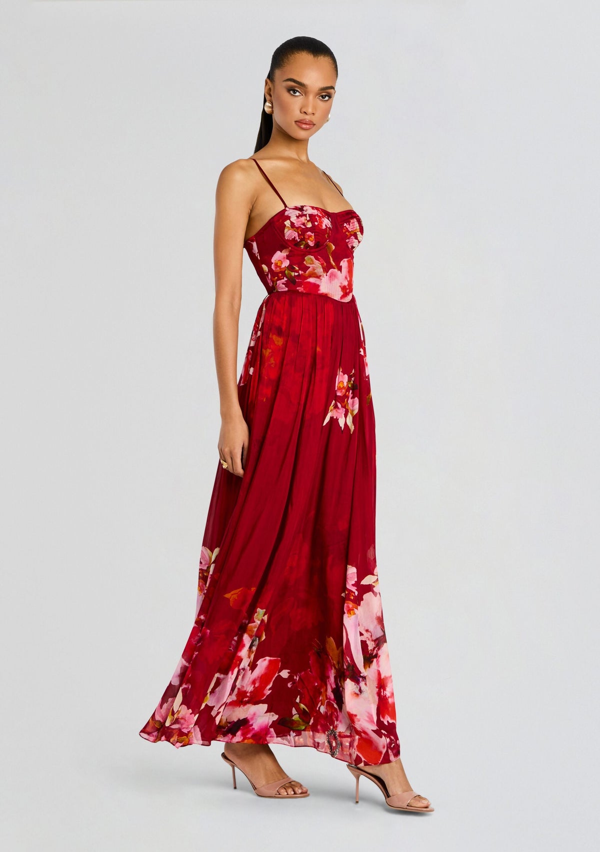 Tuhi Corseted Long Dress by Hemant & Nandita in Burgundy Mix, product image 3