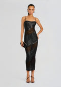 Carmine Embellished Dress by retrofête in Black, product image 1